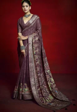 Digital Printed Art Silk Saree in Purple