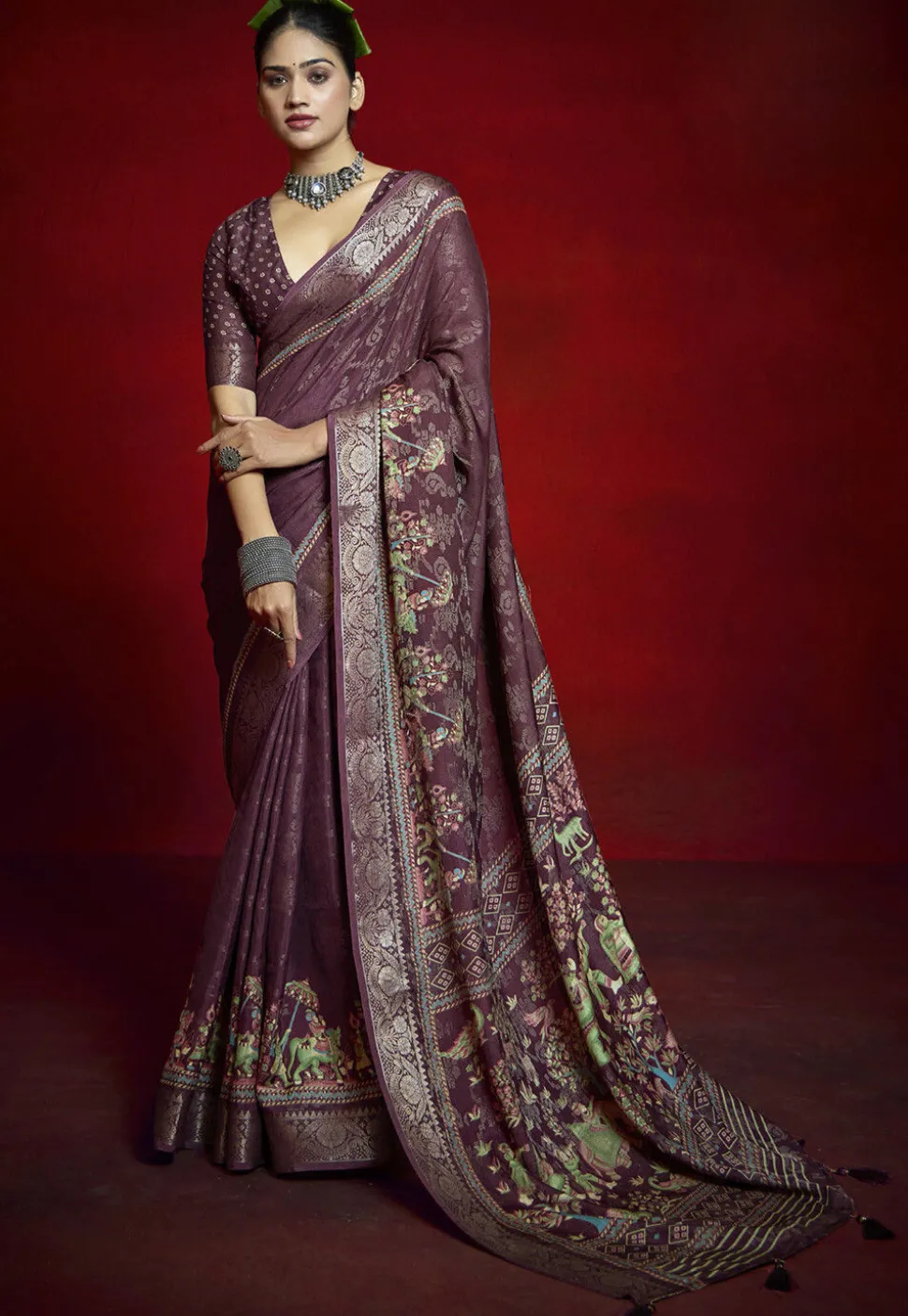 Digital Printed Art Silk Saree in Purple
