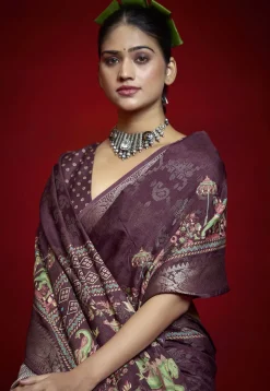 Digital Printed Art Silk Saree in Purple