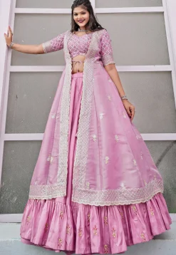 Digital Printed Art Silk Lehenga in Pink