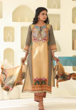 Digital Printed Art Silk Pakistani Suit in Beige
