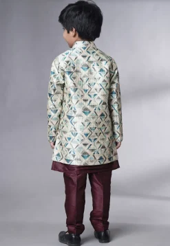 Digital Printed Art Silk Sherwani in Wine