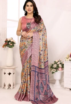 Digital Printed Art Silk Saree in Grey
