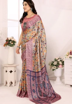 Digital Printed Art Silk Saree in Grey