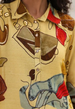 Digital Printed Art Silk A Line Kurta Set in Yellow