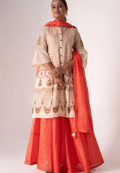 Digital Printed Art Silk Lehenga in Orange