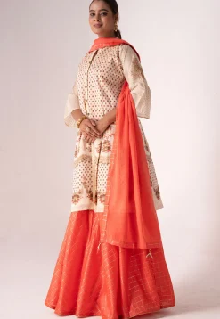 Digital Printed Art Silk Lehenga in Orange