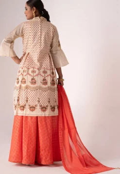 Digital Printed Art Silk Lehenga in Orange