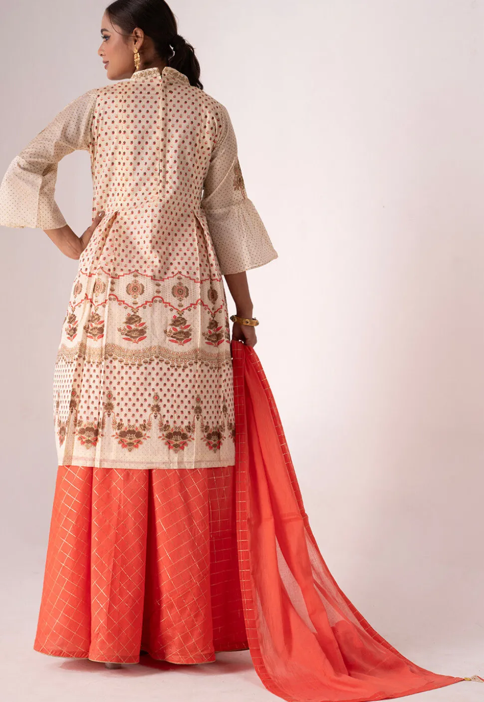 Digital Printed Art Silk Lehenga in Orange