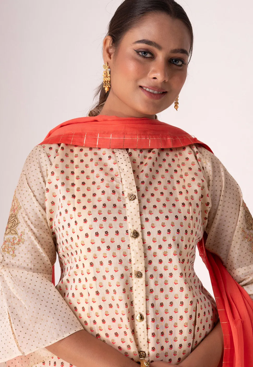 Digital Printed Art Silk Lehenga in Orange