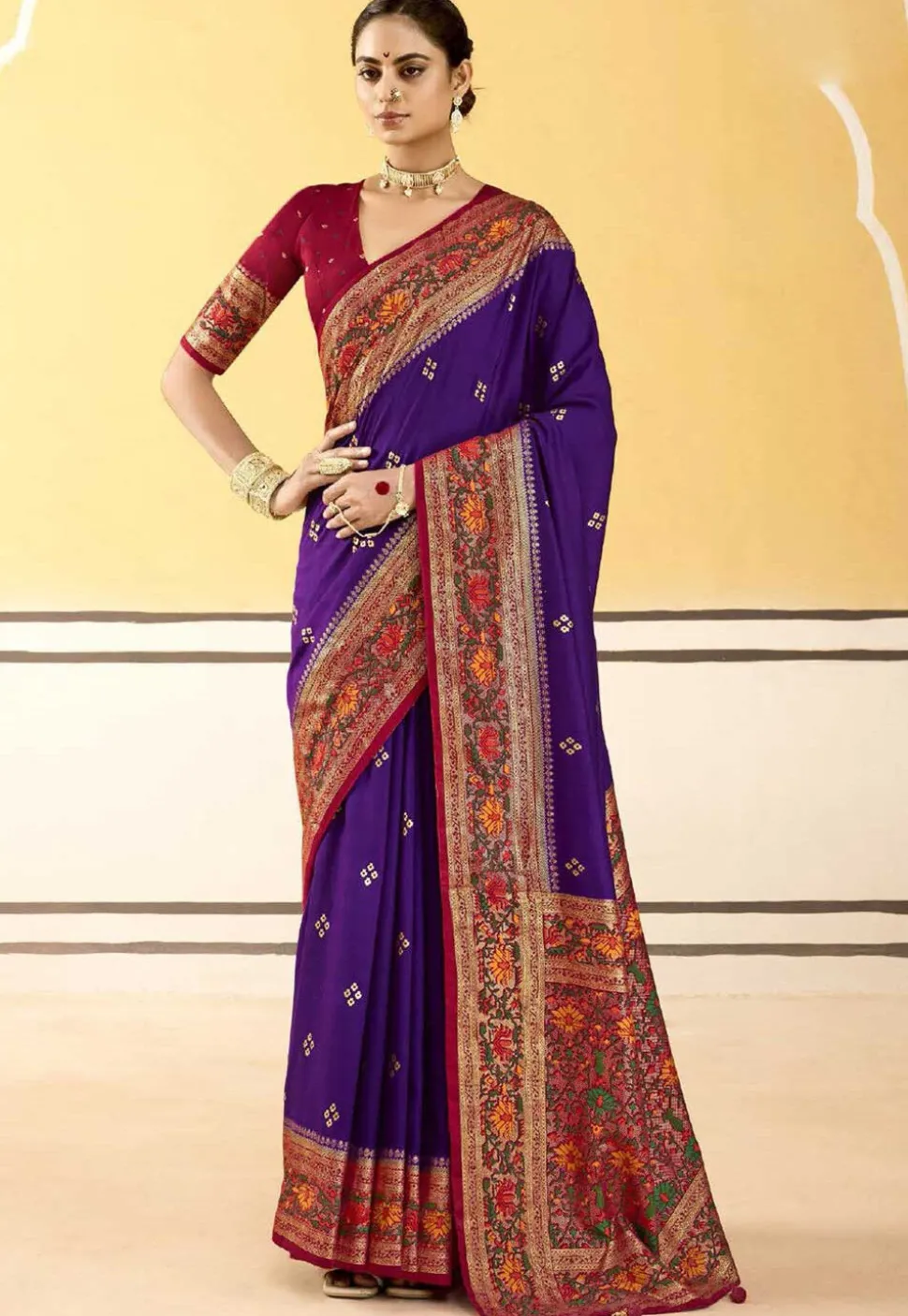 Digital Printed Art Silk Saree in Purple