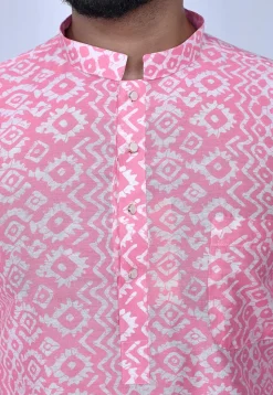 Digital Printed Art Silk Short Kurta Set in Pink