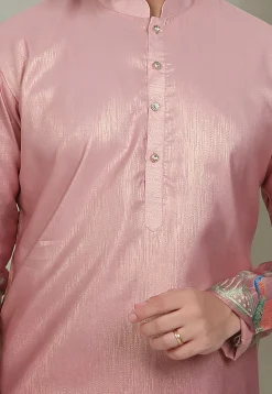 Digital Printed Art Silk Kurta in Peach