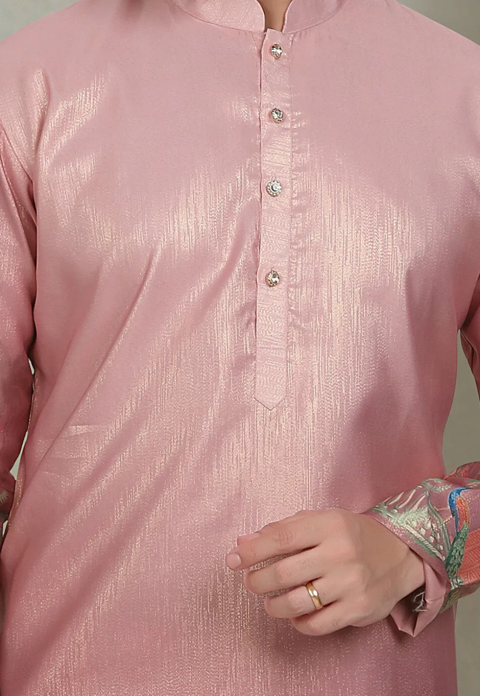 Digital Printed Art Silk Kurta in Peach