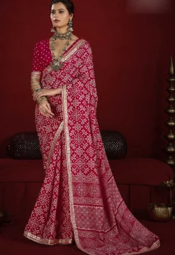 Digital Printed Art Silk Saree in Pink