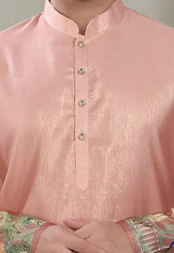 Digital Printed Art Silk Kurta in Peach