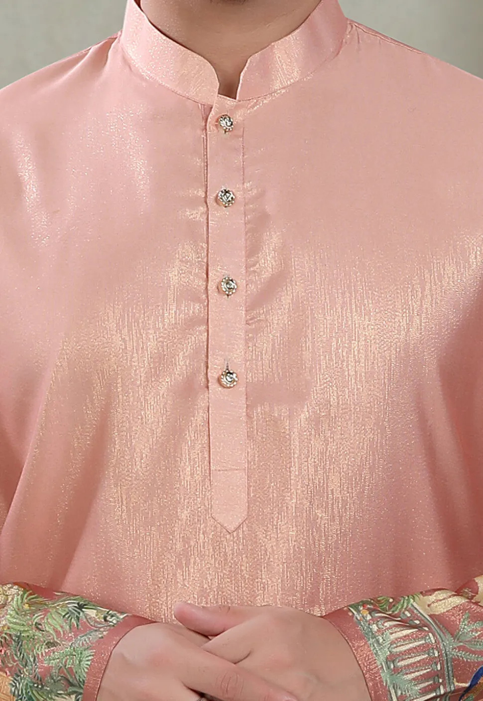 Digital Printed Art Silk Kurta in Peach