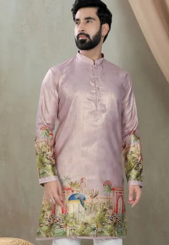 Digital Printed Art Silk Kurta in Purple