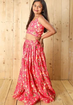Digital Printed Art Silk Lehenga in Pink