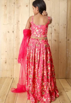 Digital Printed Art Silk Lehenga in Pink