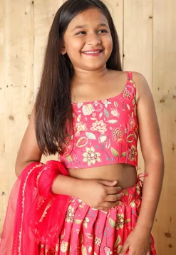 Digital Printed Art Silk Lehenga in Pink