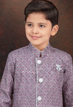 Digital Printed Art Silk Jacquard Sherwani in Purple