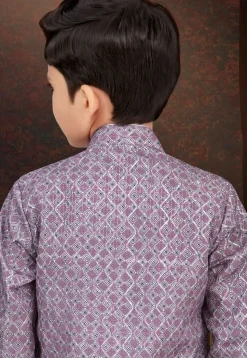 Digital Printed Art Silk Jacquard Sherwani in Purple