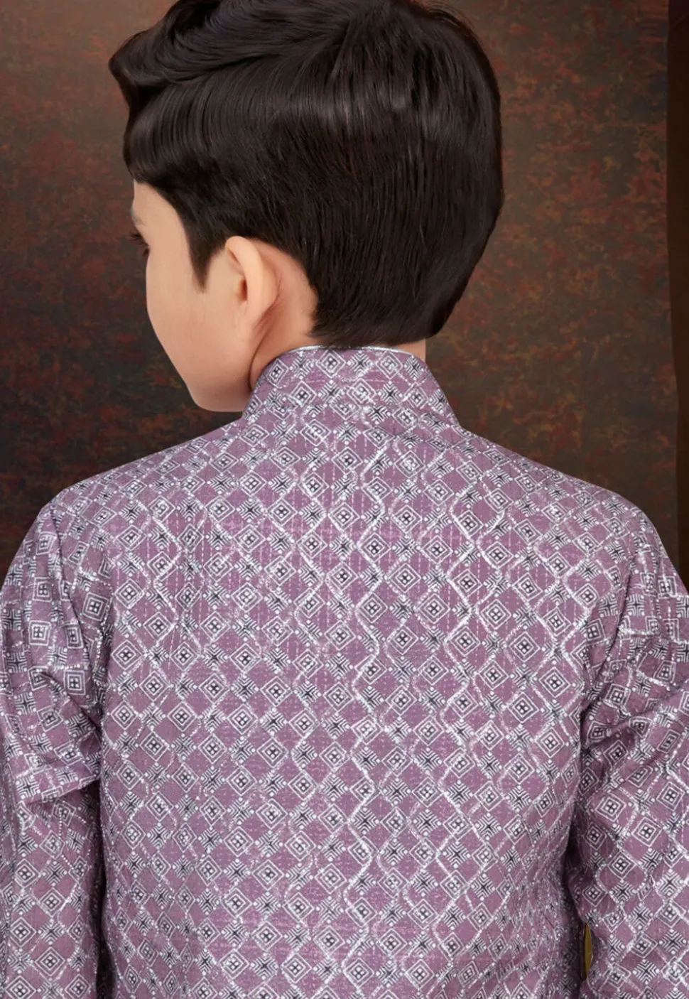 Digital Printed Art Silk Jacquard Sherwani in Purple