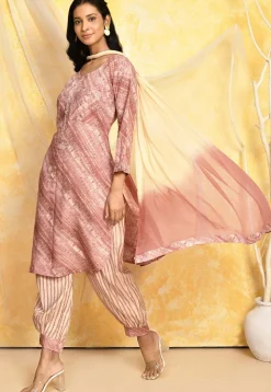 Digital Printed Art Silk Punjabi Suit in Peach