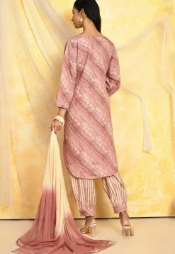 Digital Printed Art Silk Punjabi Suit in Peach