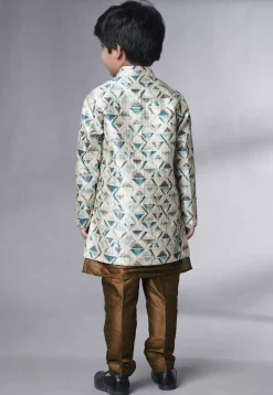 Digital Printed Art Silk Sherwani in Brown