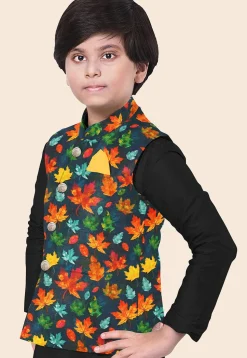 Digital Printed Art Silk Kurta Set in Black
