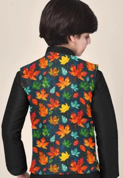 Digital Printed Art Silk Kurta Set in Black