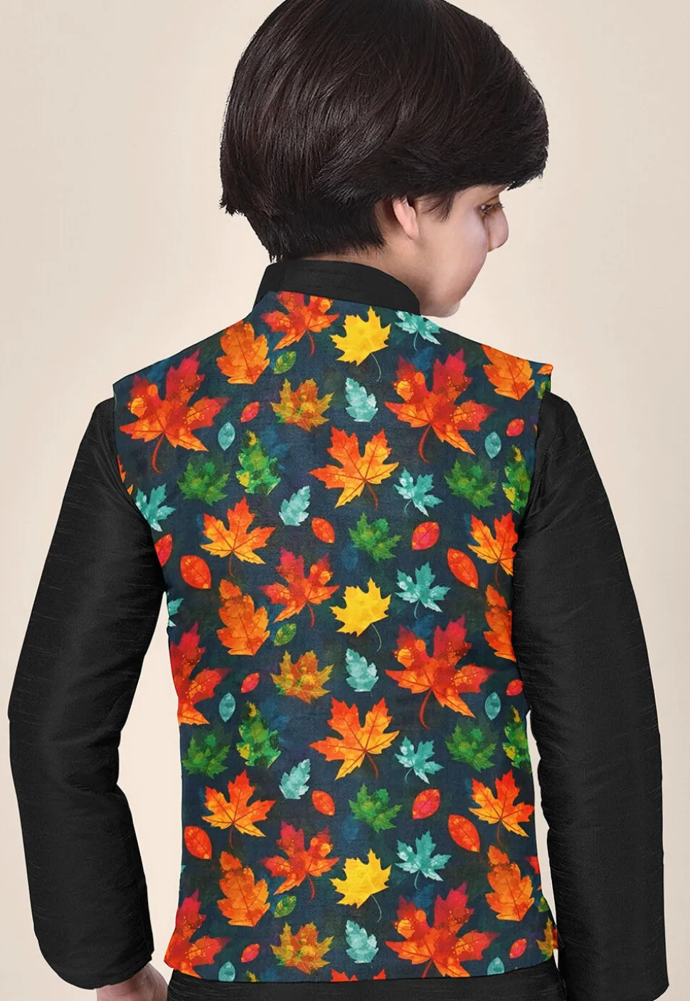Digital Printed Art Silk Kurta Set in Black