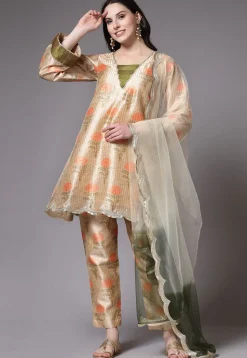 Digital Printed Art Silk Pakistani Suit in Beige