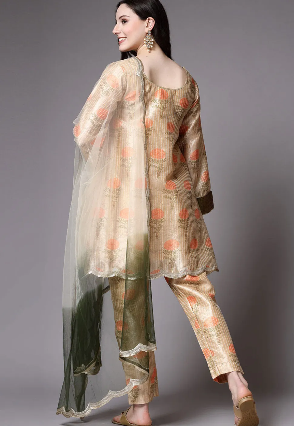 Digital Printed Art Silk Pakistani Suit in Beige