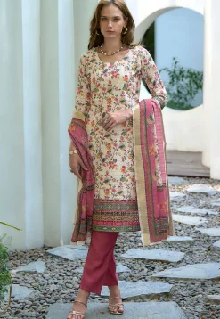 Digital Printed Art Silk Pakistani Suit in Cream