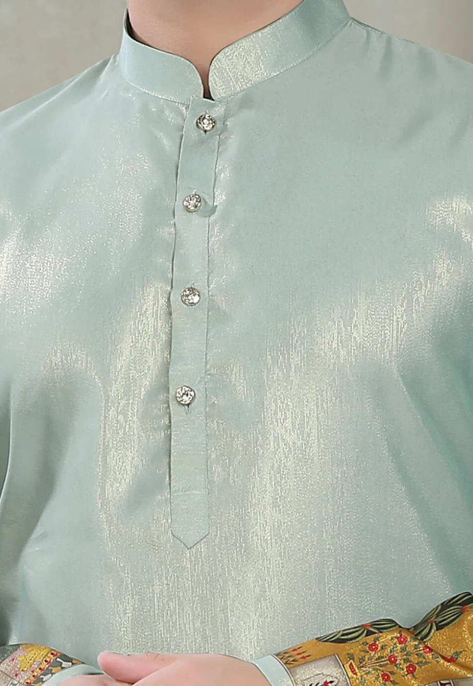 Digital Printed Art Silk Kurta in Dusty Green