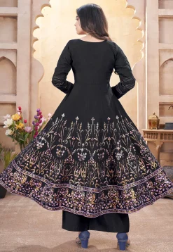 Digital Printed Art Silk Anarkali Suit in Black