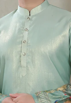 Digital Printed Art Silk Kurta in Light Sea Green