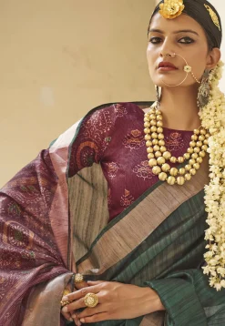 Digital Printed Art Silk Saree in Green