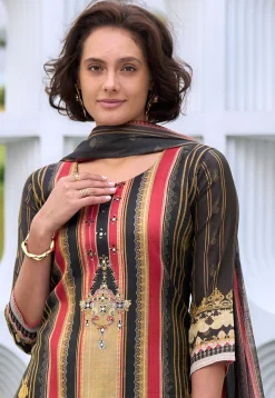 Digital Printed Art Silk Pakistani Suit in Black