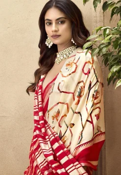 Digital Printed Art Silk Saree in Cream