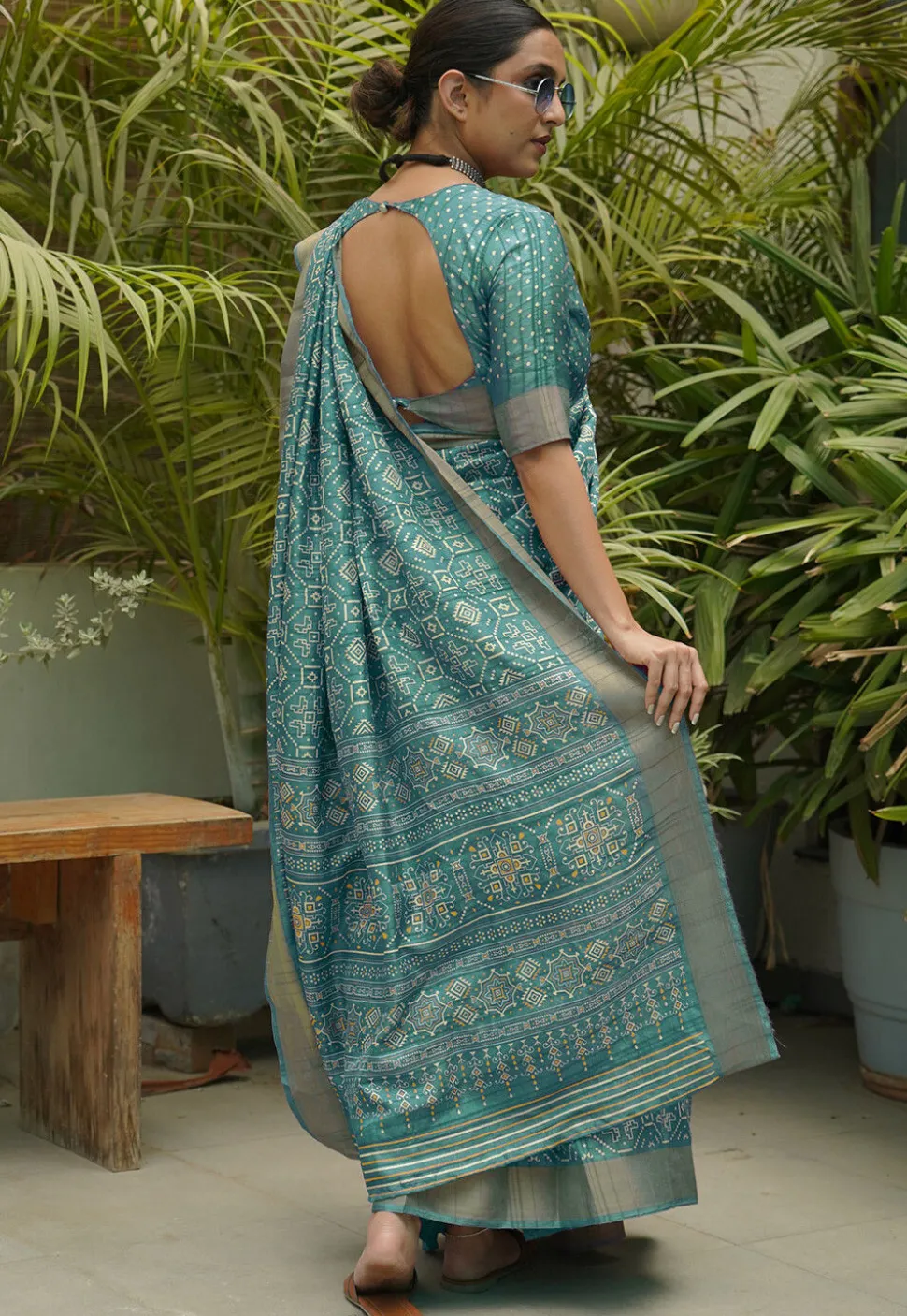 Digital Printed Art Silk Saree in Blue