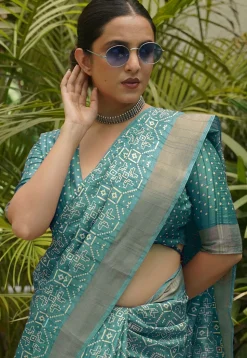 Digital Printed Art Silk Saree in Blue