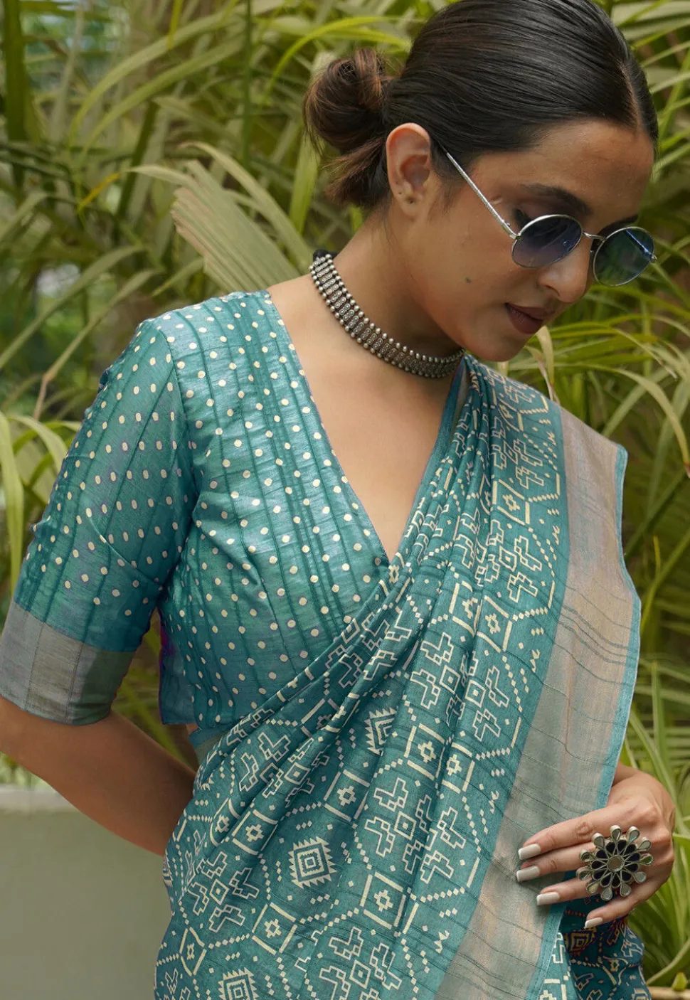 Digital Printed Art Silk Saree in Blue