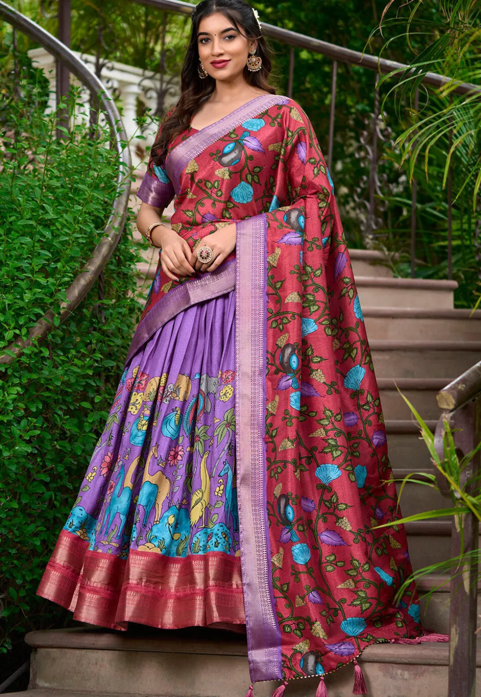 Digital Printed Art Silk Lehenga in Purple
