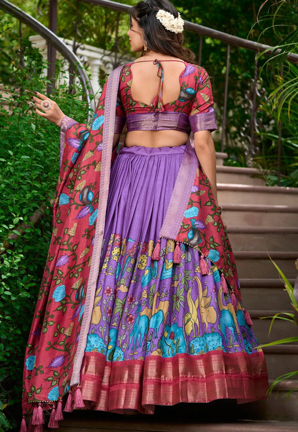 Digital Printed Art Silk Lehenga in Purple