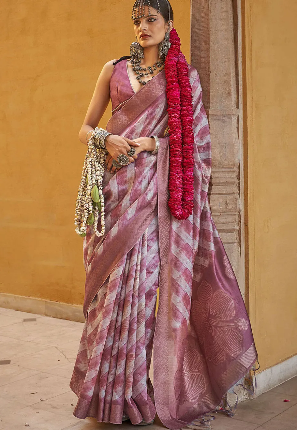 Digital Printed Art Silk Saree in Pink