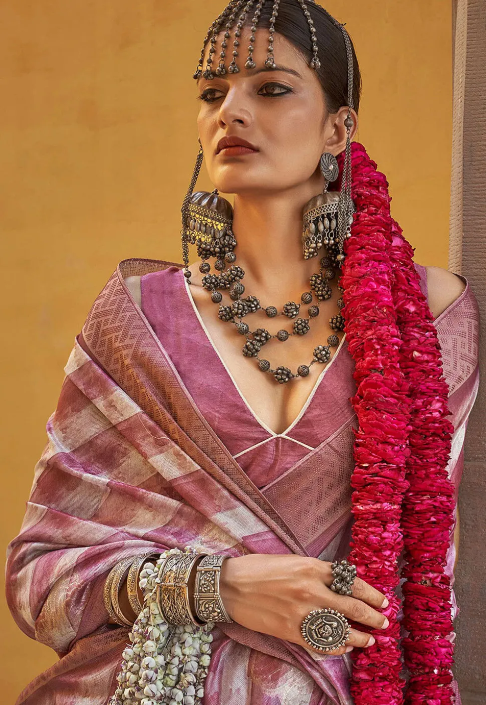 Digital Printed Art Silk Saree in Pink